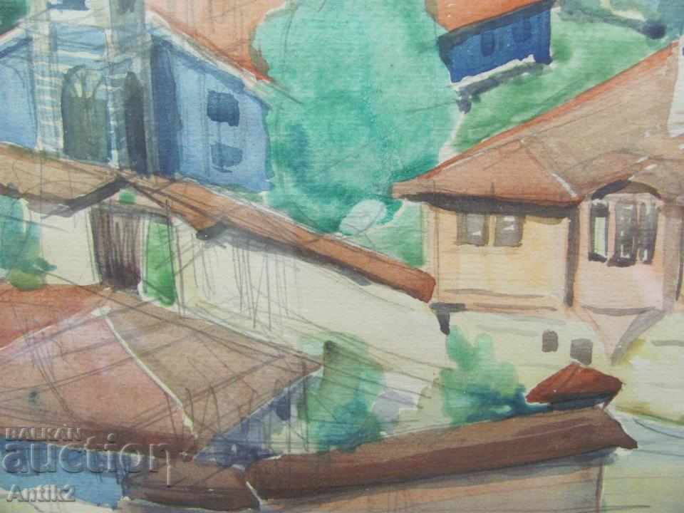 60s Original Watercolor Painting by D. Arnaudov, Signed - 6