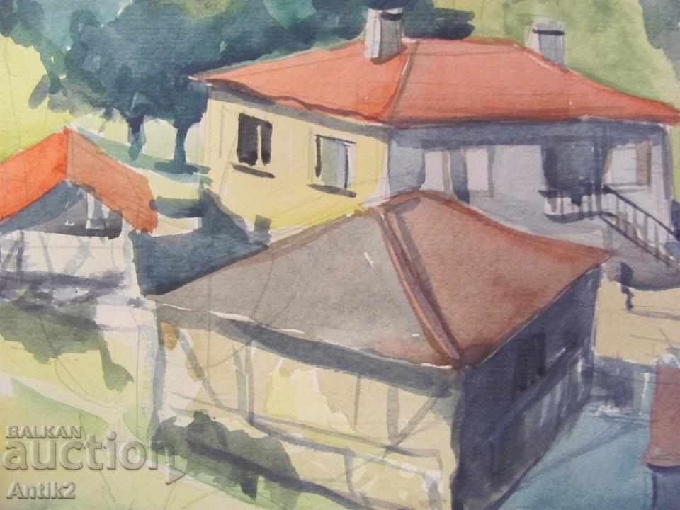 Delivery of 60s Original Watercolor Painting by D. Arnaudov, Signed Delivery of 60s Original Watercolor Painting by D. Arnaudov, Signed