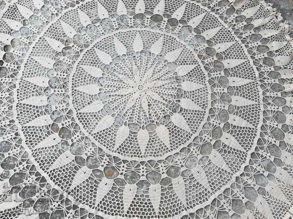 Old crochet round table 162 cm mile lace - 6