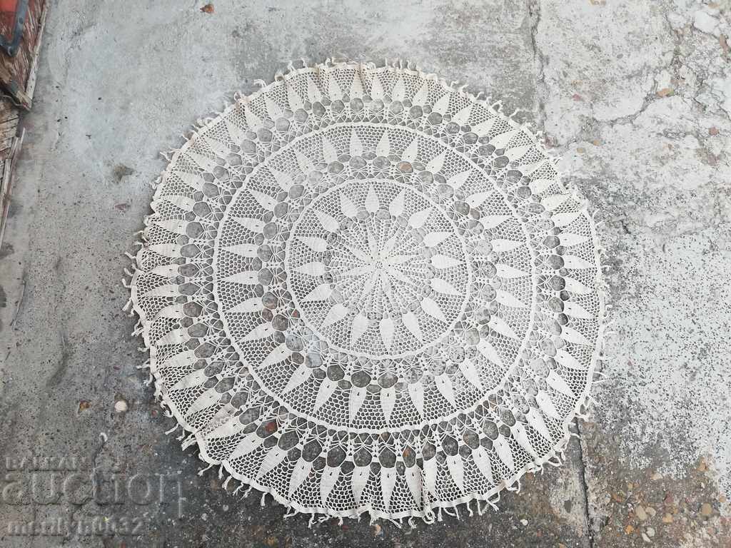 Old crochet round table 162 cm mile lace - 7