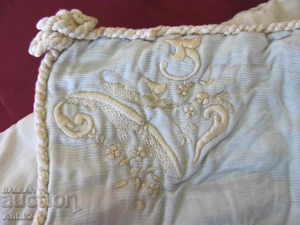 Delivery of 19th Century Embroidered Baby Monogram Blanket