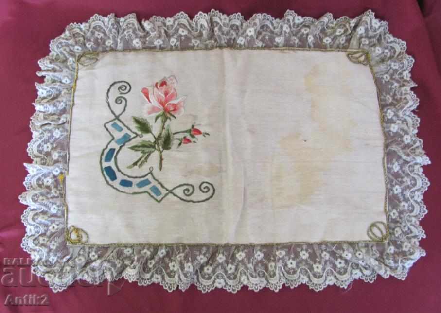 Matlasă brodată de mână din secolul al XIX-lea, față de masă, Tishleifer