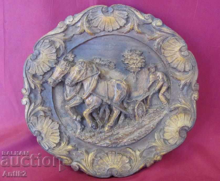 19th Century Carving Handmade - Horse Wall Plate