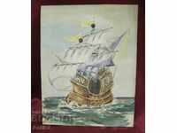 Old Original Watercolor Painting Ship