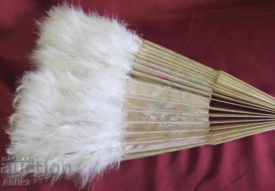 19th century Antique Bone sail, satin and ostrich feathers - 5 19th century Antique Bone sail, satin and ostrich feathers - 5