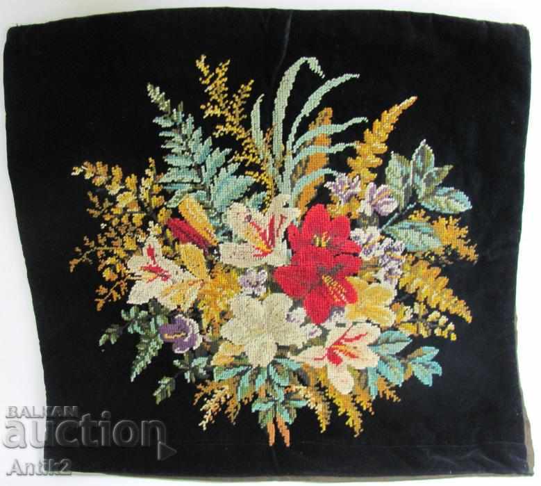 19th century Hand embroidered velvet pillow