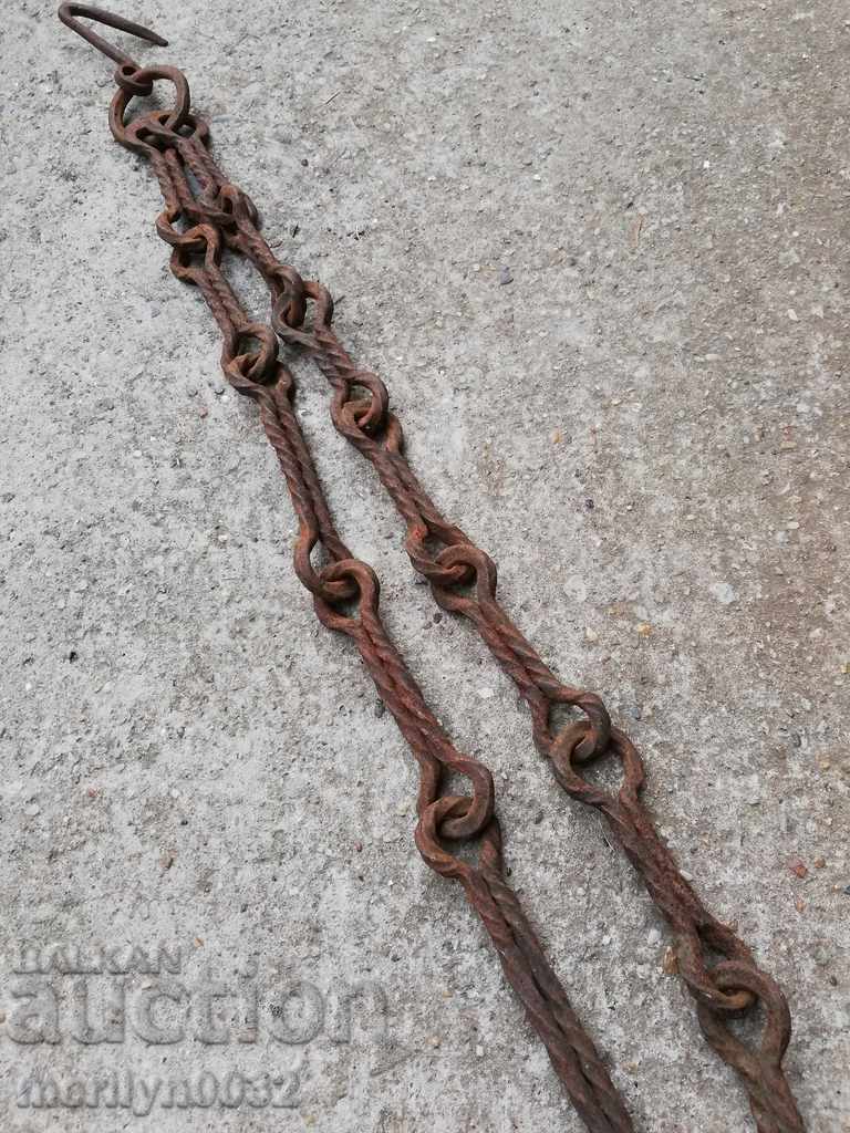 Auction Old forged chain with hook, hearth for hearth chain hook Auction Old forged chain with hook, hearth for hearth chain hook