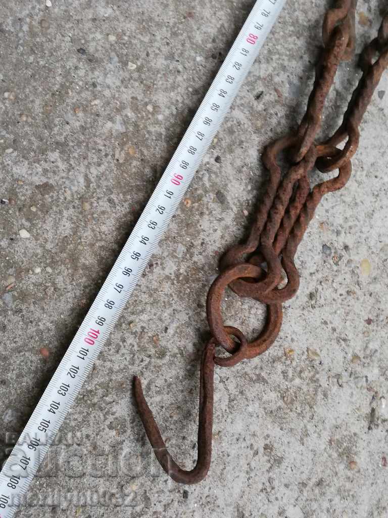 Old forged chain with hook, hearth for hearth chain hook - 7 Old forged chain with hook, hearth for hearth chain hook - 7