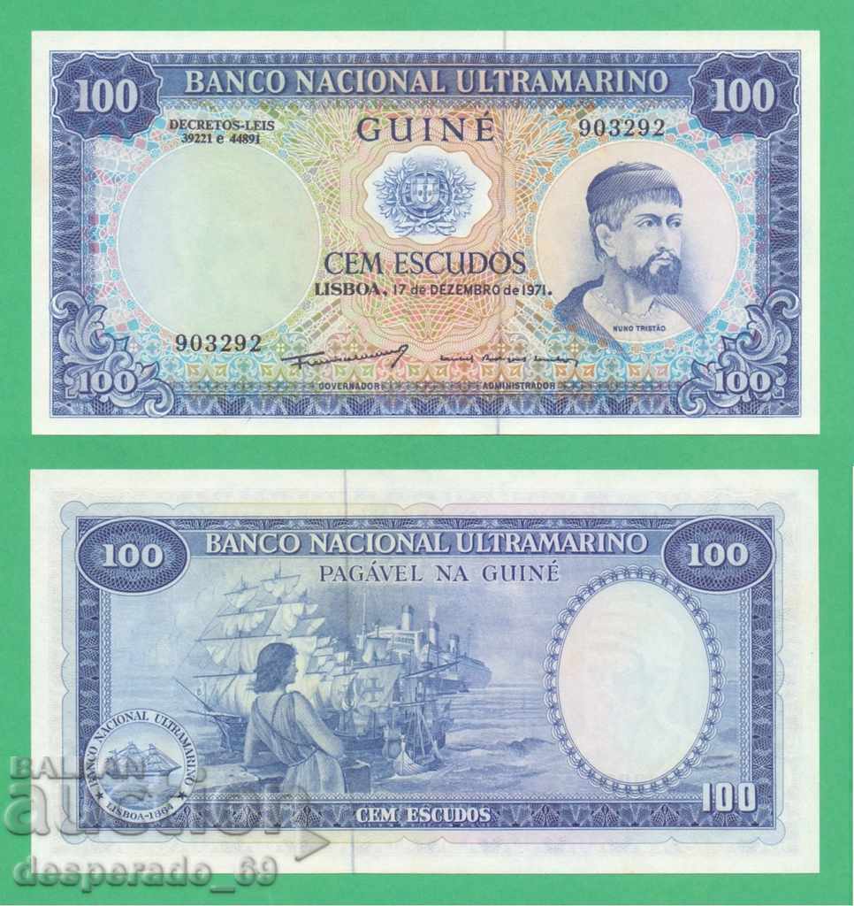 (¯`'•.¸ PORTUGUESE GUINEA 100 escudos 1971 UNC ¸.•'´¯)