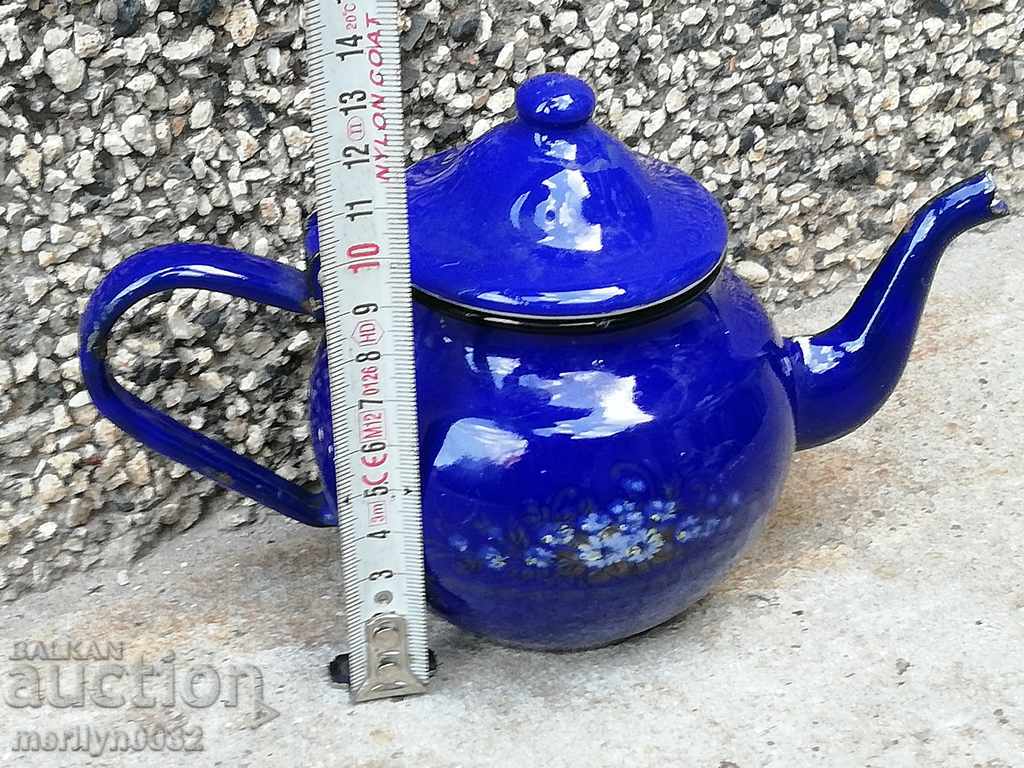 Auction Enamelled teapot made of salt container with enamel Auction Enamelled teapot made of salt container with enamel