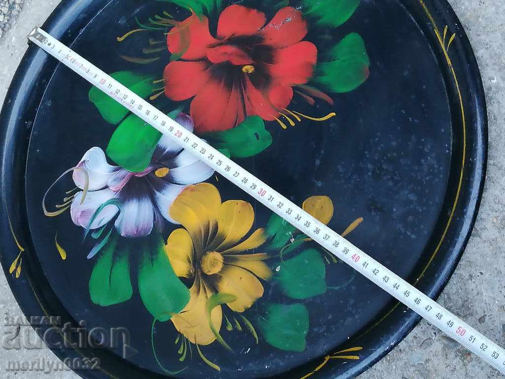 Auction Metal tray of hand-painted flowers of the 20s of the 20th century Auction Metal tray of hand-painted flowers of the 20s of the 20th century
