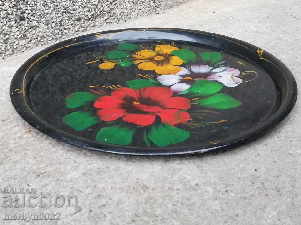 Metal tray of hand-painted flowers of the 20s of the 20th century - 5 Metal tray of hand-painted flowers of the 20s of the 20th century - 5