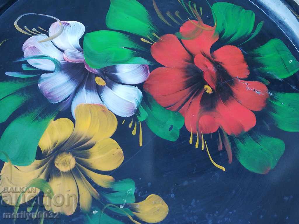 Metal tray of hand-painted flowers of the 20s of the 20th century - 6 Metal tray of hand-painted flowers of the 20s of the 20th century - 6