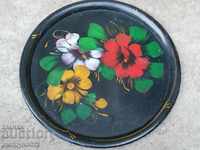 Metal tray of hand-painted flowers of the 20s of the 20th century
