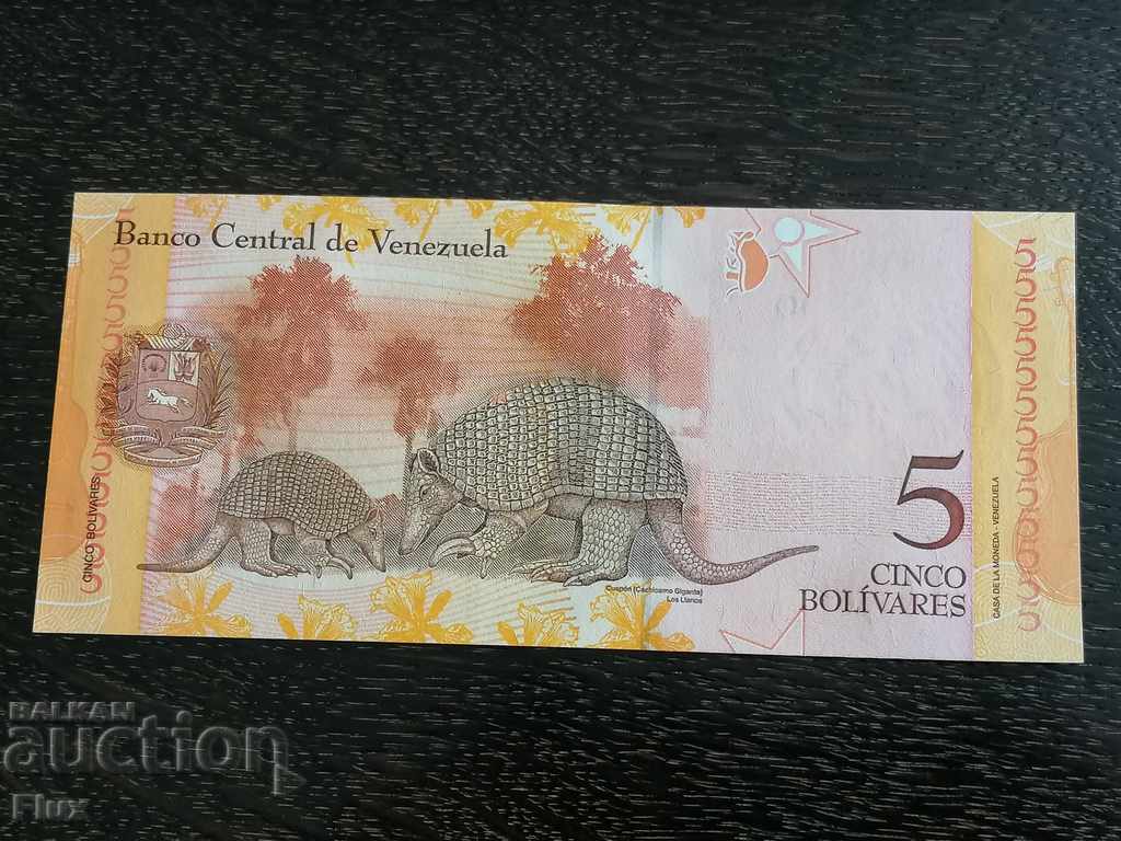 Банкнота - Венецуела - 5 боливара UNC | 2008г. с цена 4.50 лв. | € 2.30 Банкнота - Венецуела - 5 боливара UNC | 2008г. с цена 4.50 лв. | € 2.30
