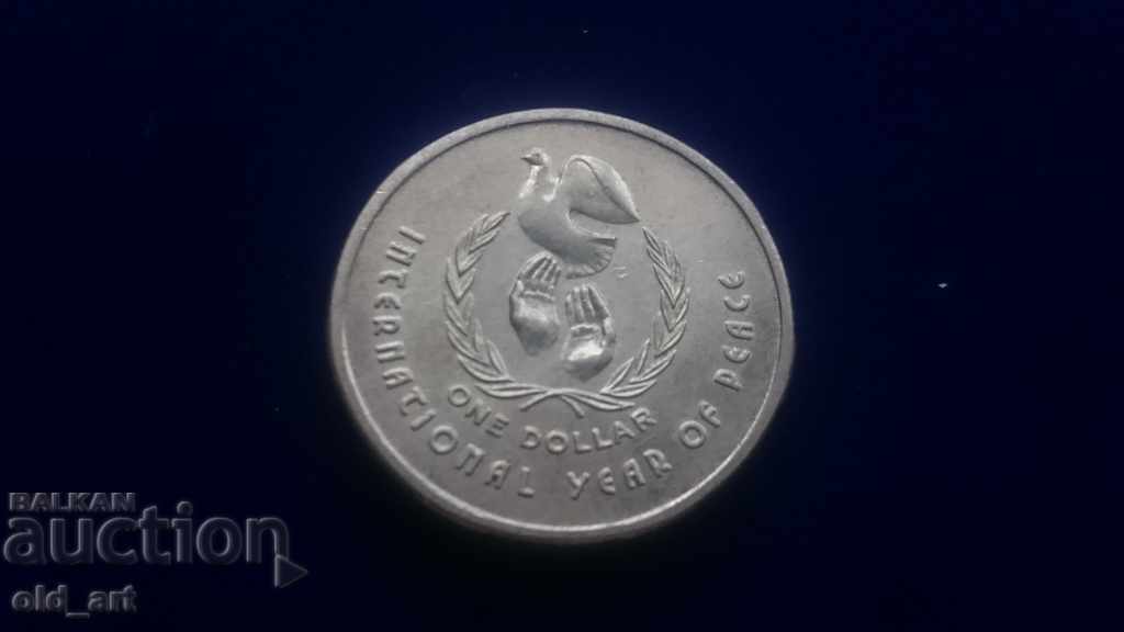 Монета - Австралия, 1 долар 1986 г., Година на мира, възп.