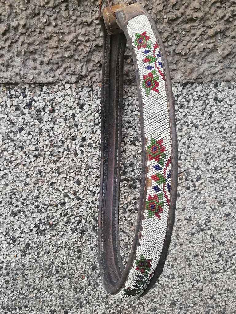 Curea veche din piele tesuta manual pentru costum albastru din margele pafti - 5 Curea veche din piele tesuta manual pentru costum albastru din margele pafti - 5