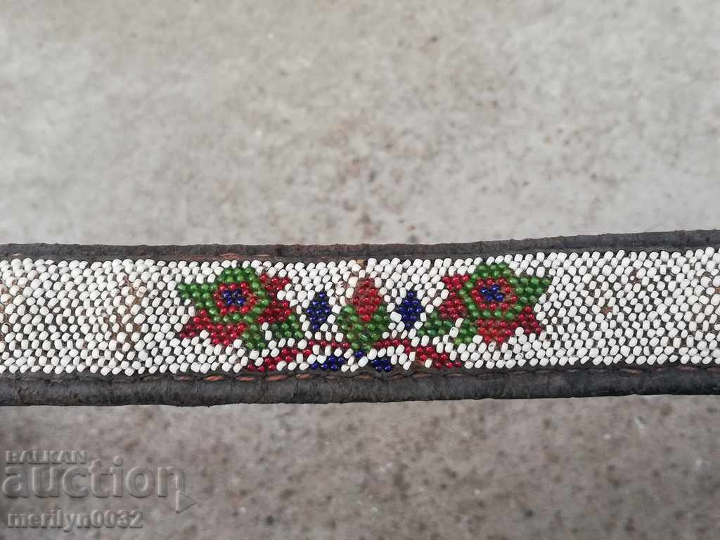 Curea veche din piele tesuta manual pentru costum albastru din margele pafti - 6 Curea veche din piele tesuta manual pentru costum albastru din margele pafti - 6