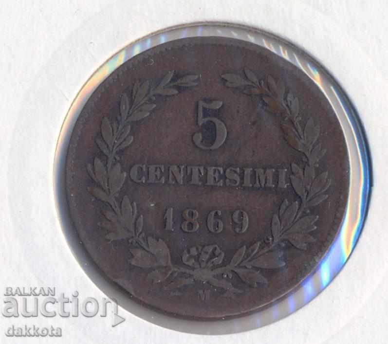 San Marino 5 centizims 1869, circulation 600 thousand. with price 30.00 BGN | € 15.34
