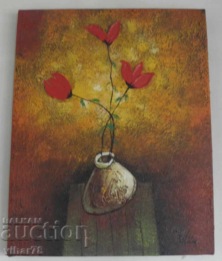 painting of canvas-flowers