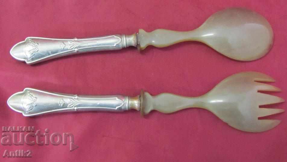 XIX secolă antică lingură și furcă de servire - 7 XIX secolă antică lingură și furcă de servire - 7