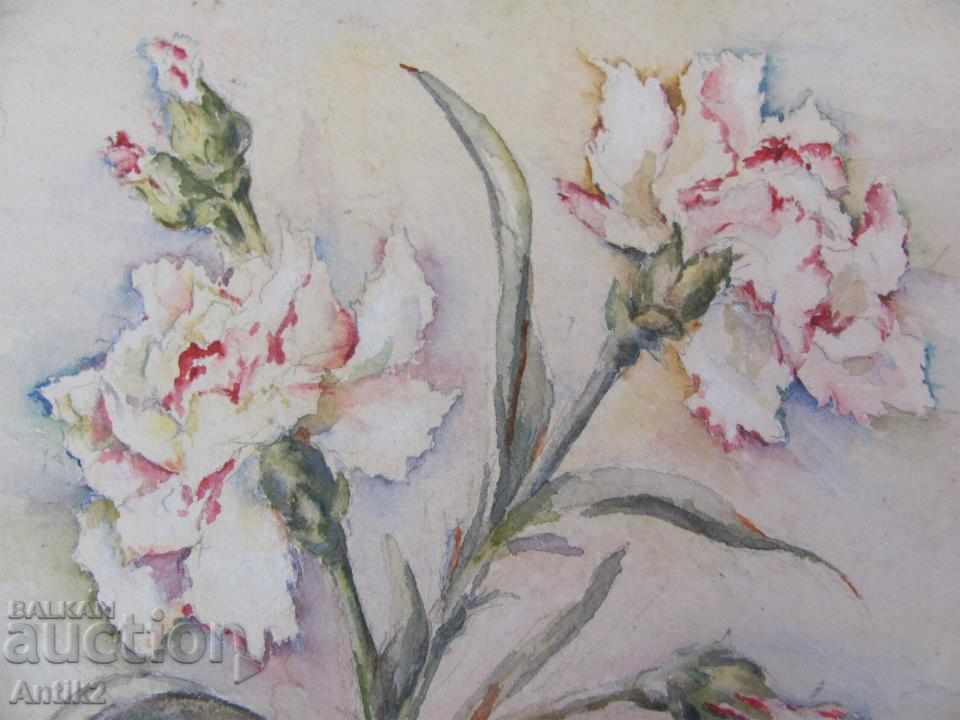 Auction 1945. Original Watercolor Vase with Flowers on cardboard Auction 1945. Original Watercolor Vase with Flowers on cardboard