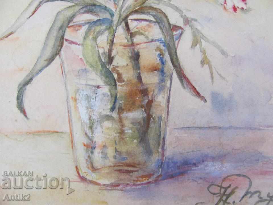 1945. Original Watercolor Vase with Flowers on cardboard - 5 1945. Original Watercolor Vase with Flowers on cardboard - 5