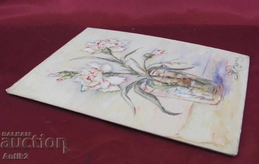 1945. Original Watercolor Vase with Flowers on cardboard - 6 1945. Original Watercolor Vase with Flowers on cardboard - 6