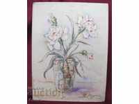 1945 Original Watercolor Vase with Flowers on cardboard