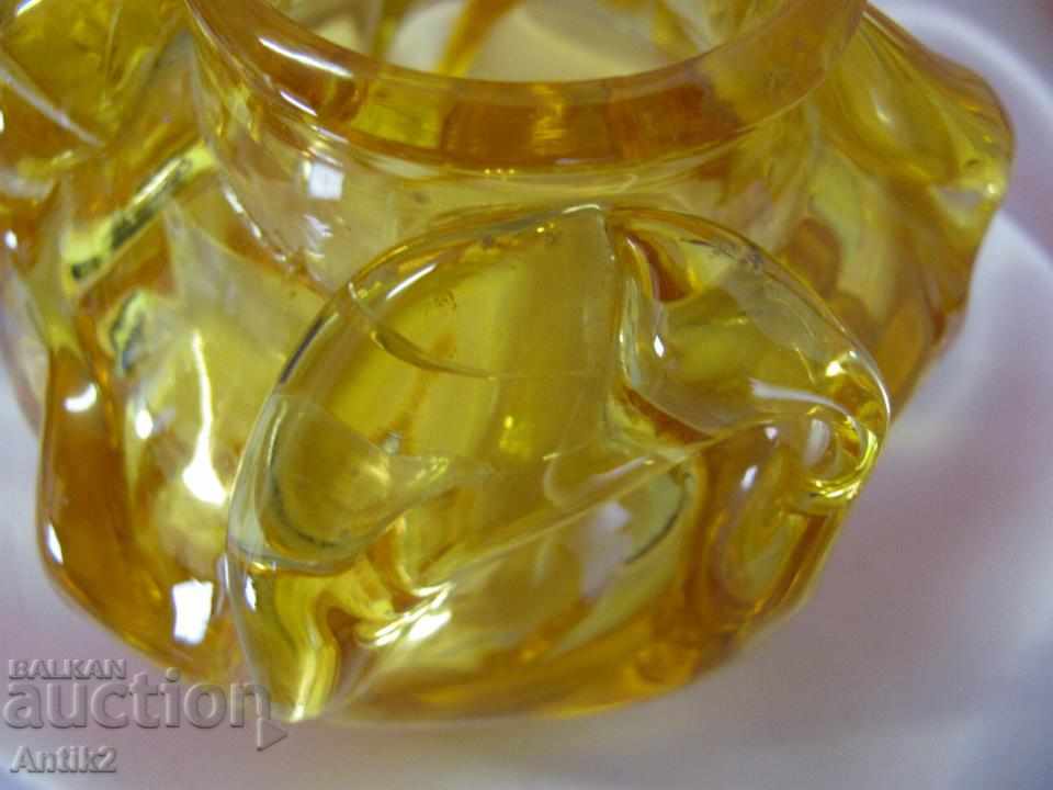 Old Amber Crystal Glass Vase - 5
