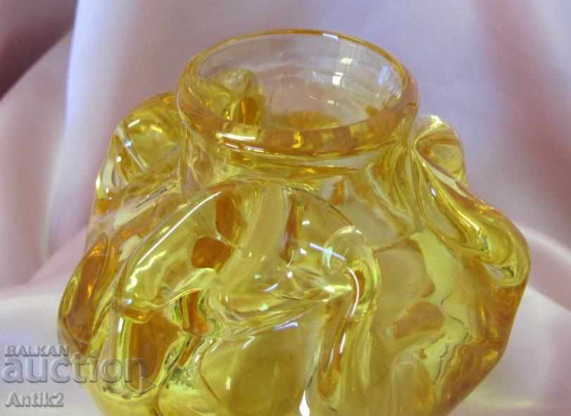 Old Amber Crystal Glass Vase - 6