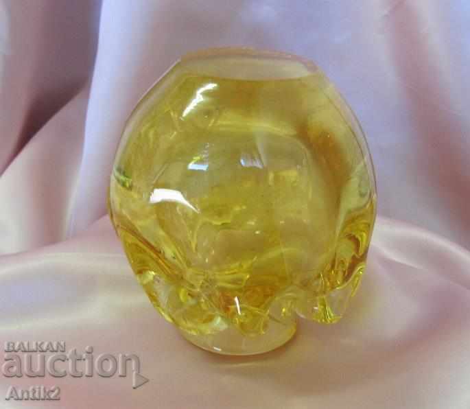 Old Amber Crystal Glass Vase - 7