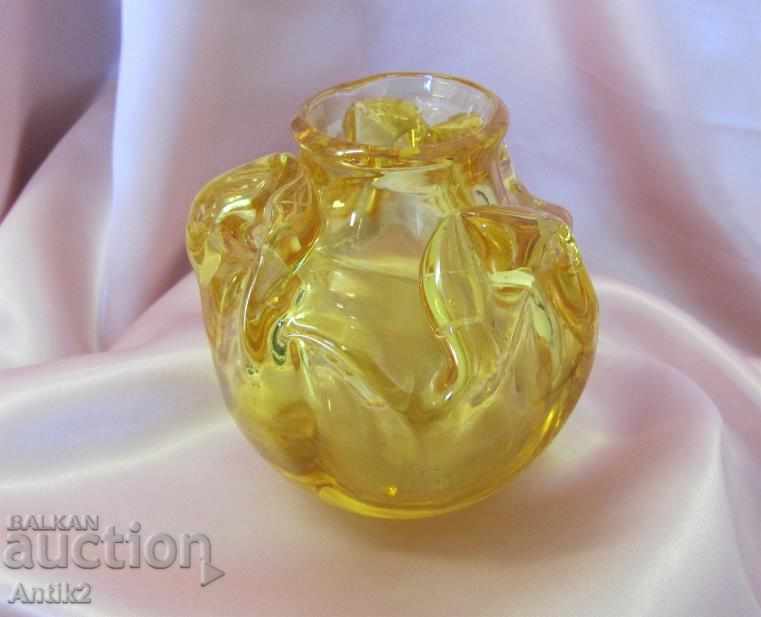 Old Amber Crystal Glass Vase