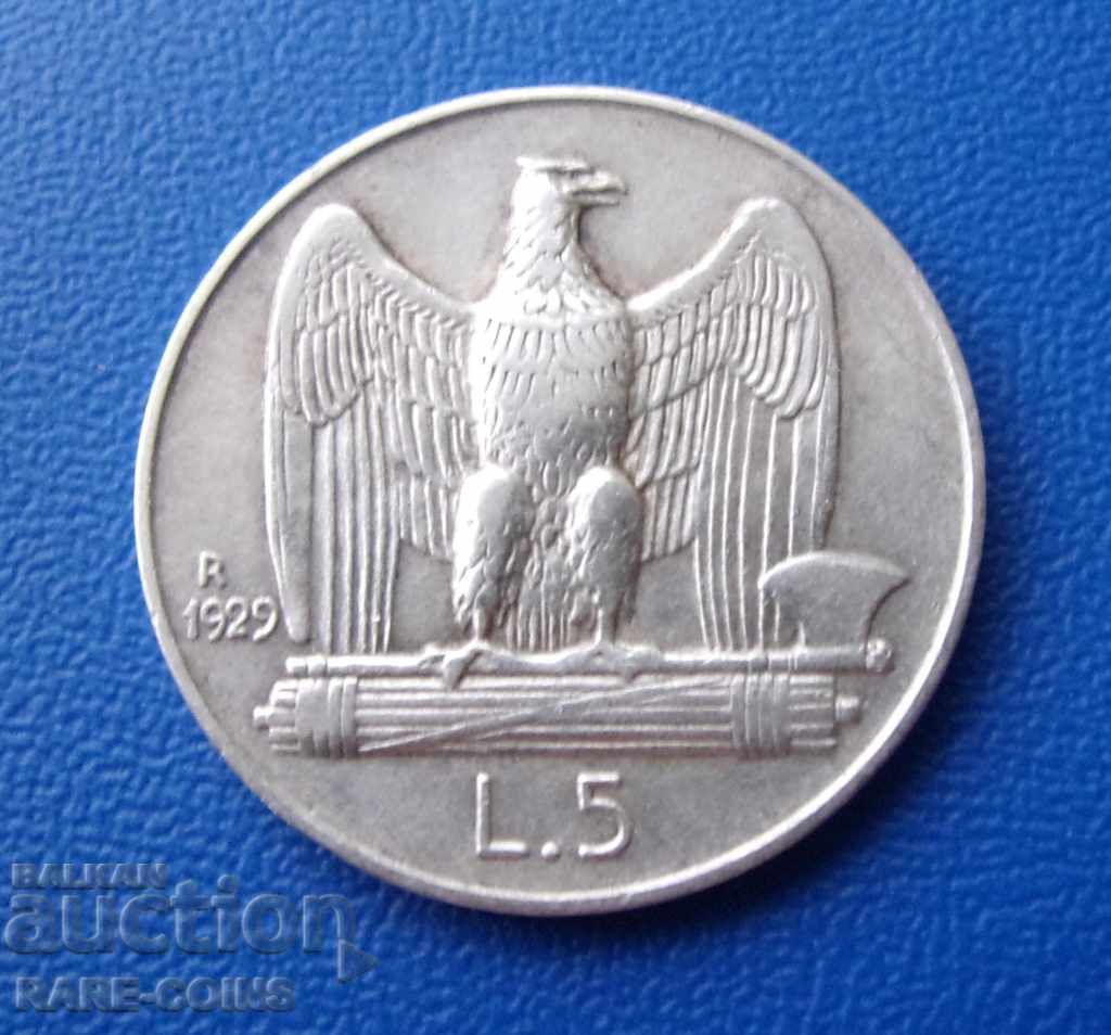 RS (5) Italy 5 Lireti 1929 Silver UNC