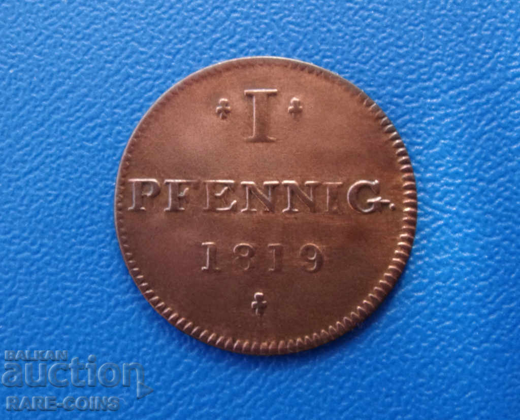 RS (16) Germania-Frankfurt-1 Pfennig 1819 A.BZC Rare