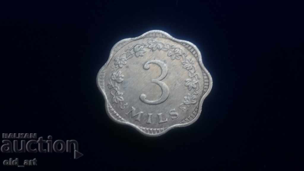 Монета - Малта, 3 мила 1972 година