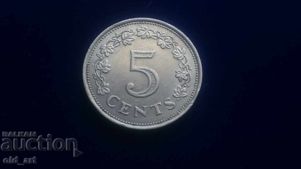 Монета - Малта, 5 цента 1972 година