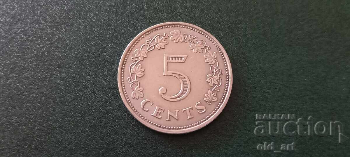 Coin - Malta, 5 cents 1972
