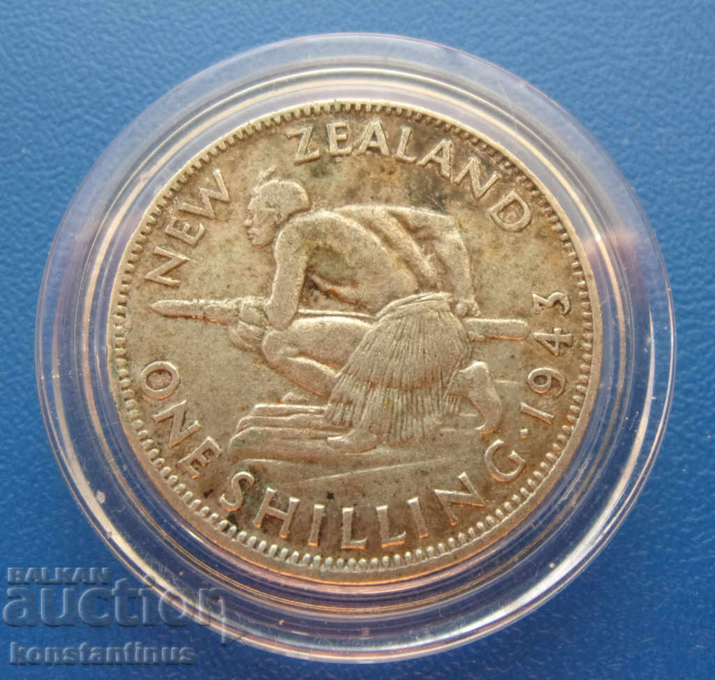 New Zealand 1 Shilling 1943 Silver Rare