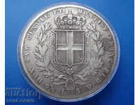 Sardinia 5 pounds 1844 Silver Rare Original
