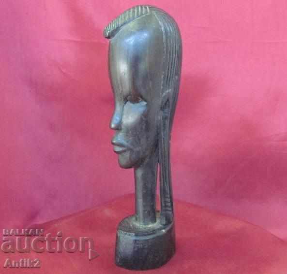 Стара Оригинална Африканска Дървена Фигура-Глава на жена