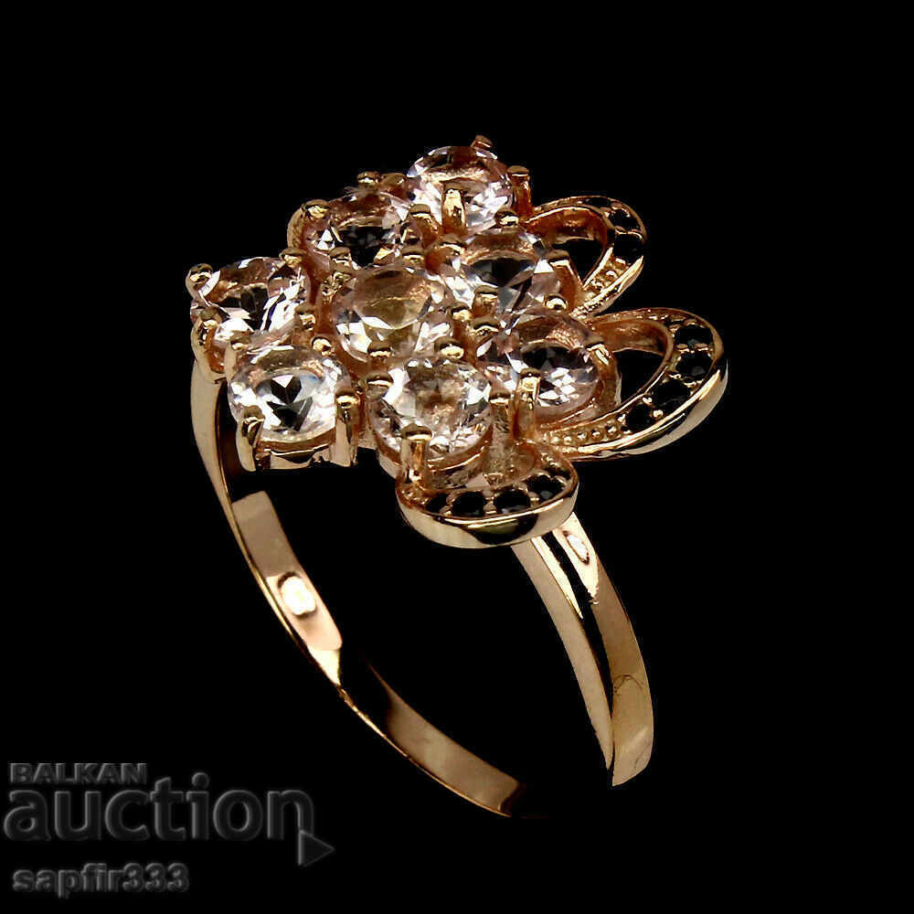 FINE RING WITH NATURAL MORGANITES AND BLACK SPINELS with price 277.00 BGN | € 141.63 FINE RING WITH NATURAL MORGANITES AND BLACK SPINELS with price 277.00 BGN | € 141.63