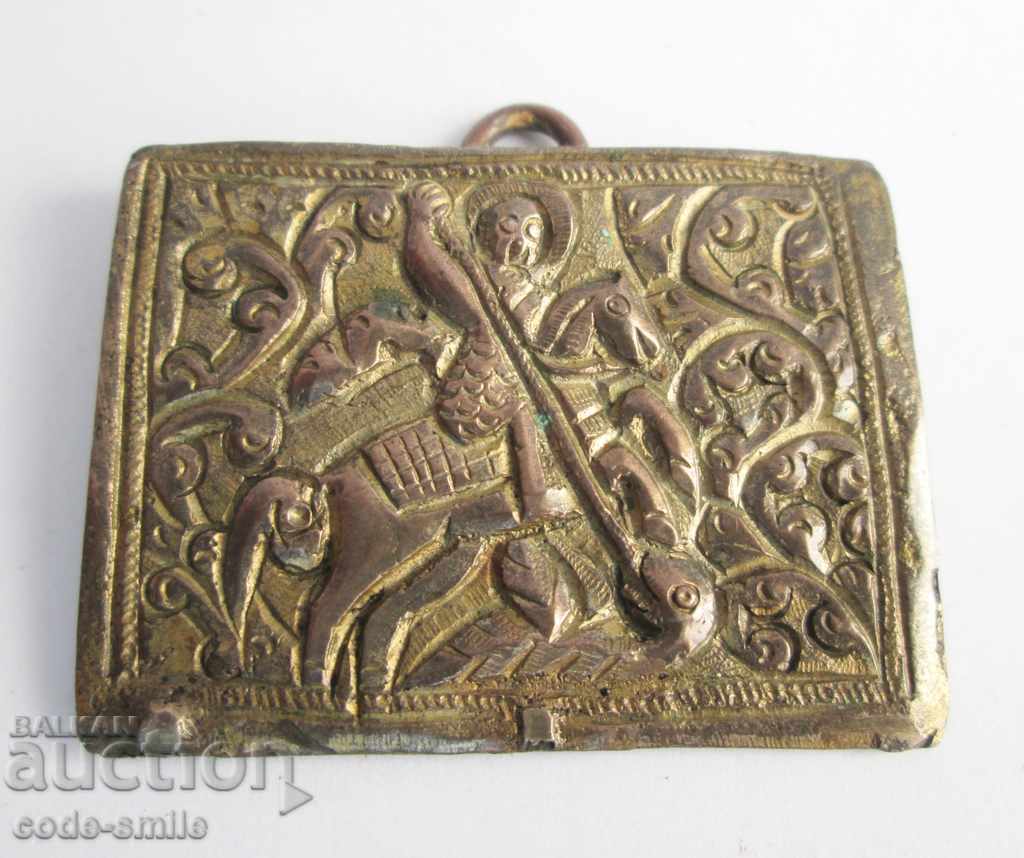 Стар възрожденски религиозен накит икона сребро Свети Георги