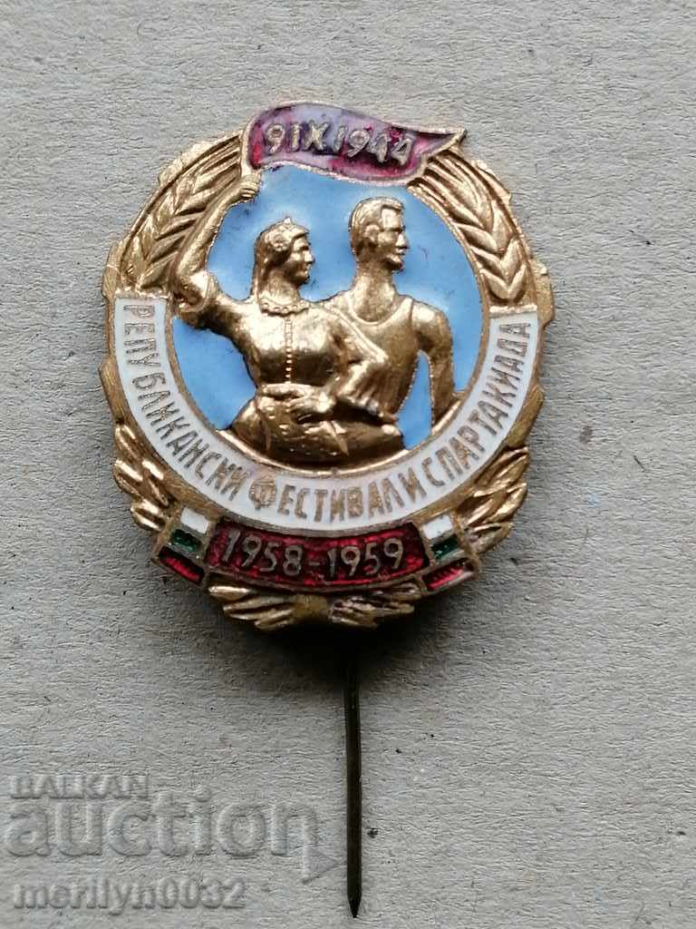 Auction Spartakiad 1958-59 badge badge with enamel medal Auction Spartakiad 1958-59 badge badge with enamel medal