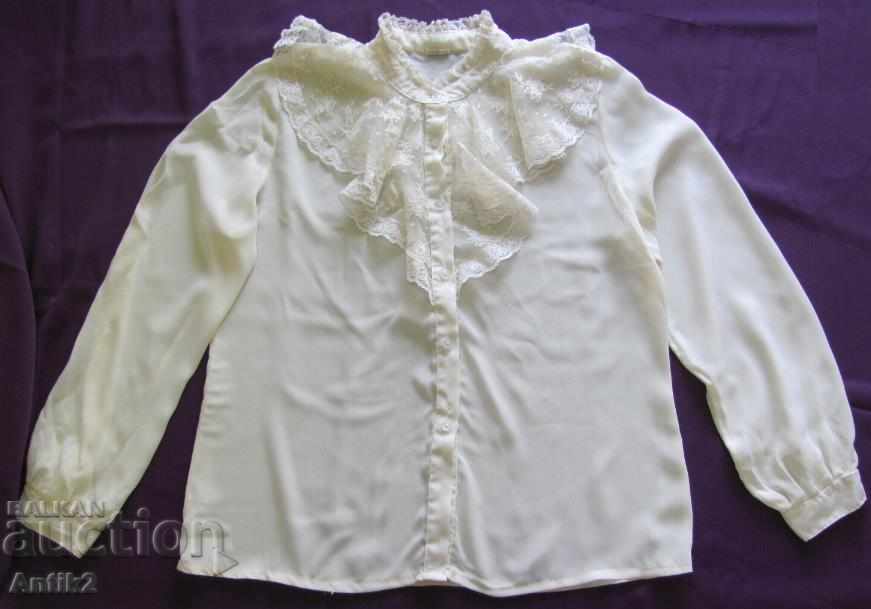 80s Silk Ladies Shirt with Lace