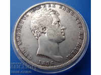Sardinia 5 pounds 1836 Silver Rare Original