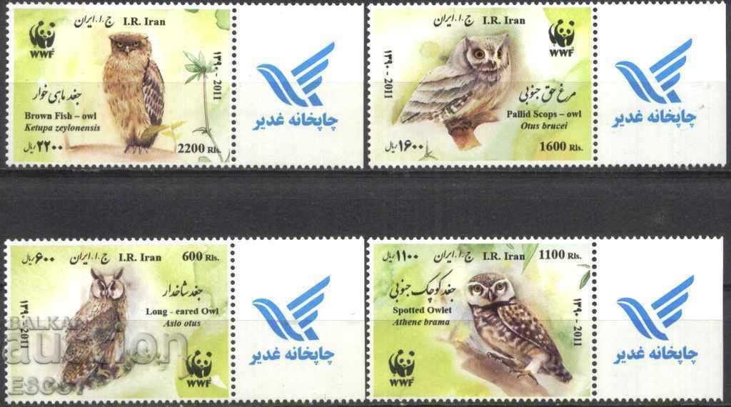 Чисти марки с винетки WWF Фауна Птици Сови 2011 от Иран