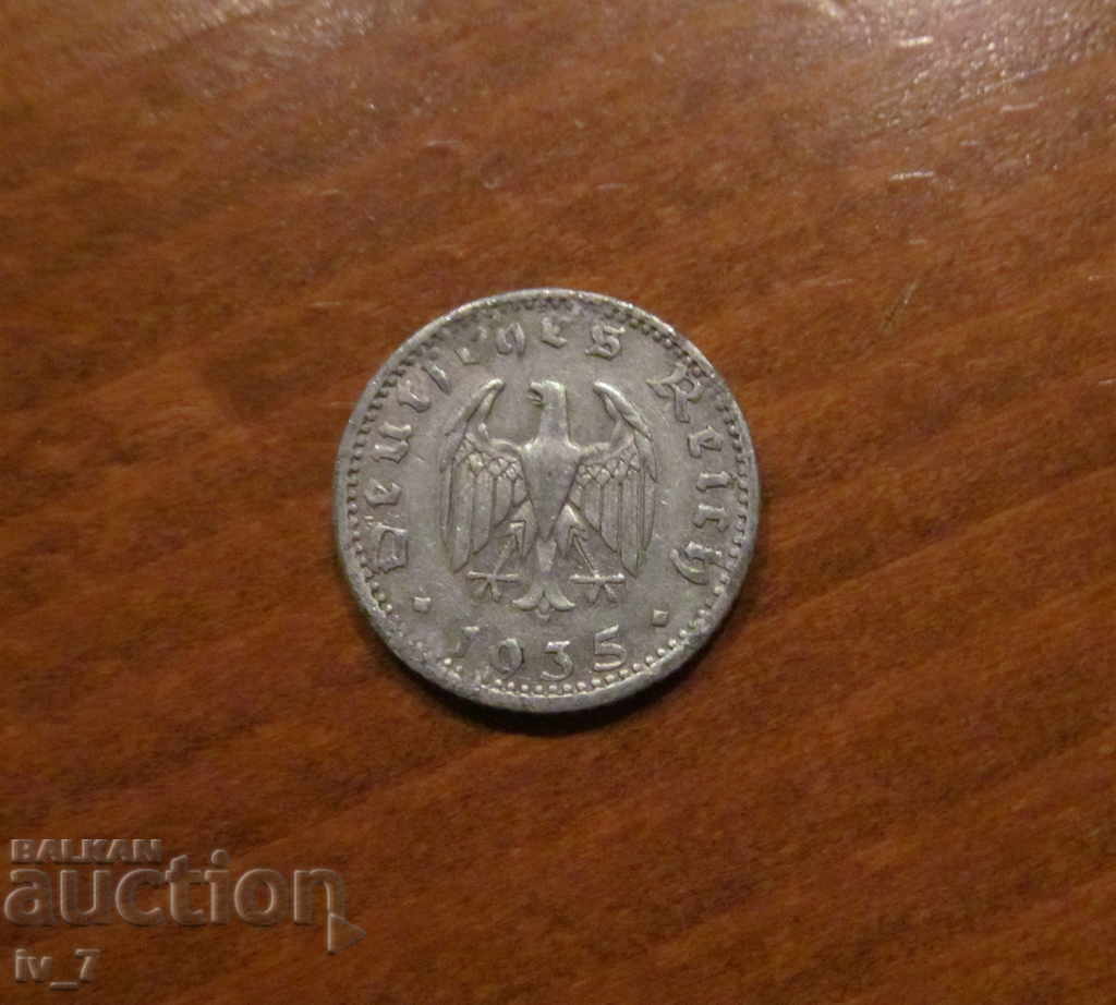 50 REICHSPFENING 1935 GERMANY, letter F-Rare coin with price 6.95 BGN | € 3.55 50 REICHSPFENING 1935 GERMANY, letter F-Rare coin with price 6.95 BGN | € 3.55