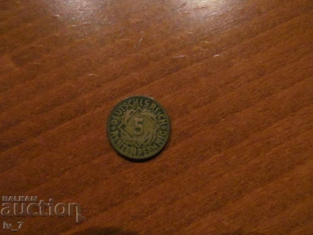 5 RENTENPFENING 1924g. REPUBLICA DE LA WEIMAR GERMANIA litera "D"