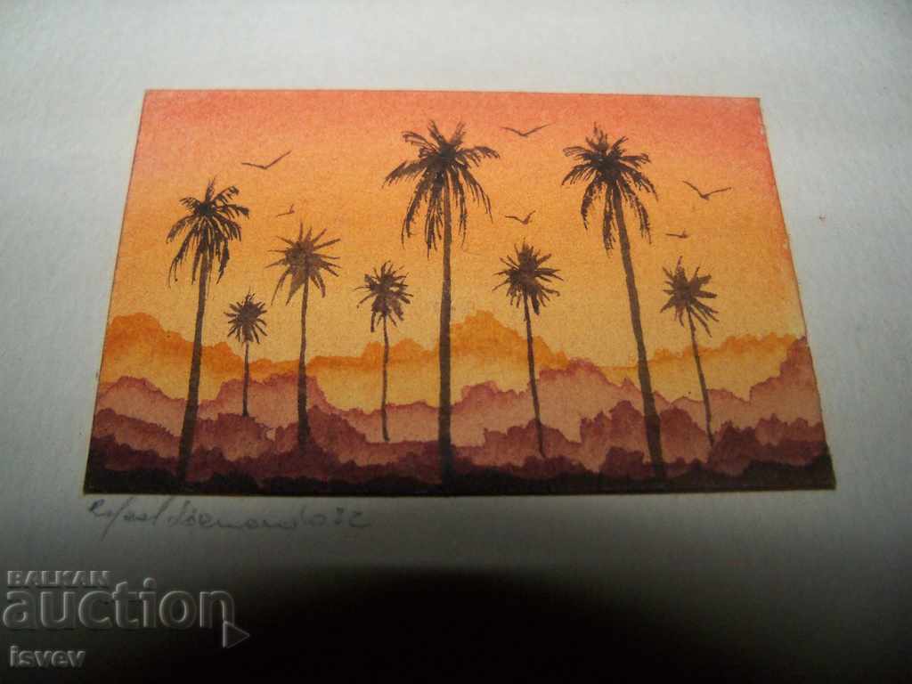 Delivery of Great miniature watercolor signed from 82g. 2 Delivery of Great miniature watercolor signed from 82g. 2